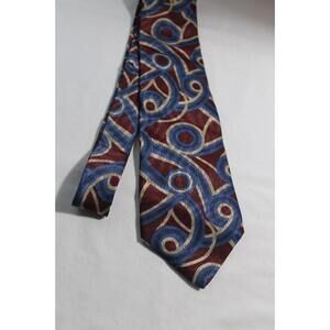 NWT George Machado for Zylos Silk Necktie, Blue, Maroon, Beige, 4 X 56"